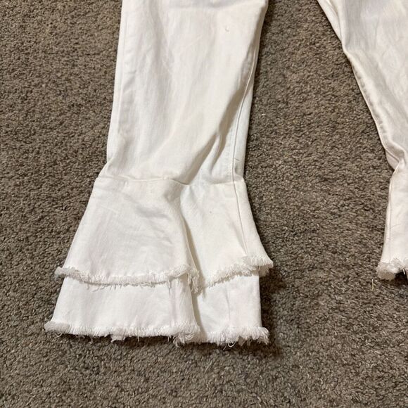 Reba Jeans Womens 10 Ruffle Flare Bootcut Embellished Raw Hem Distressed White - Picture 2 of 11